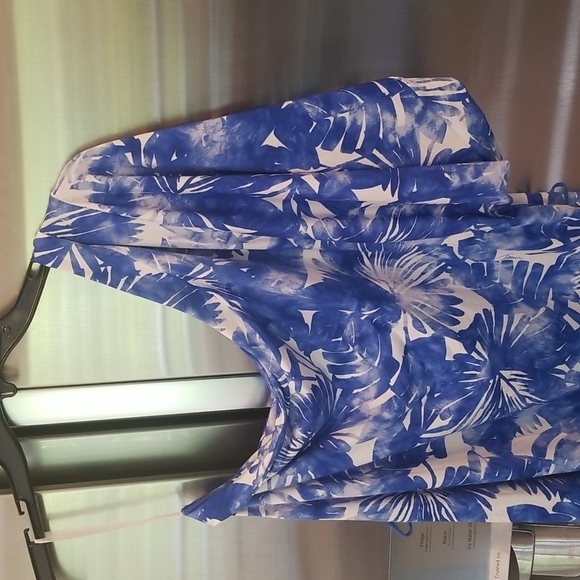 💕TRINA TURK💕 Basque Dress One Shoulder Swim Cover Up Sapphire Blue Print S NWT - Picture 13 of 16